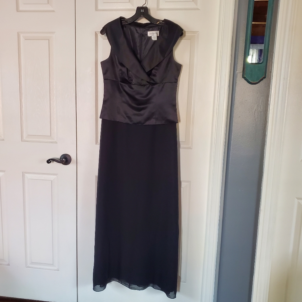 Chadwick's Black Satin‎ Maxi Dress Sleeveless Prom Elegant Evening Size 10